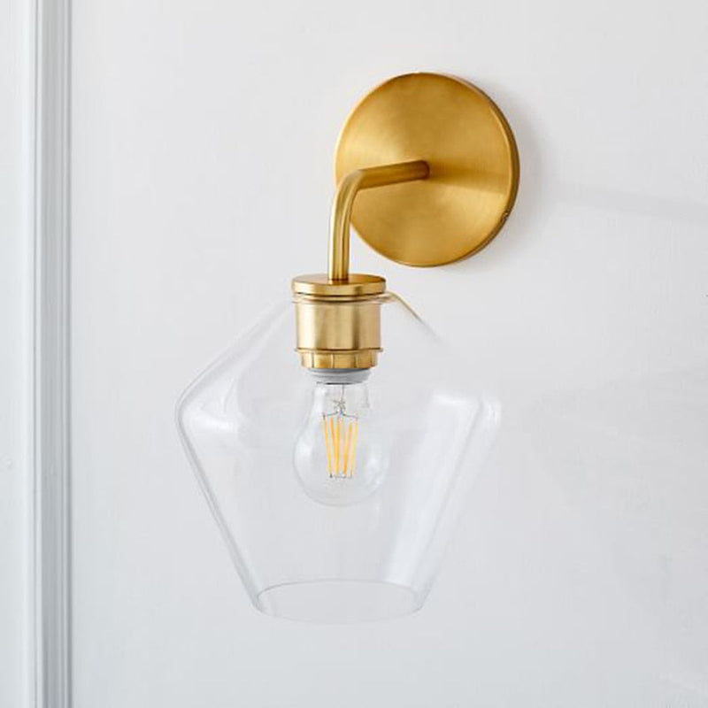 round iron clear glass gold wall sconce