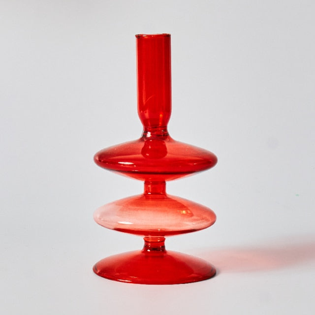 Candle Holder in Creative Design Red Glass for Table Decoration and Home Decoration 