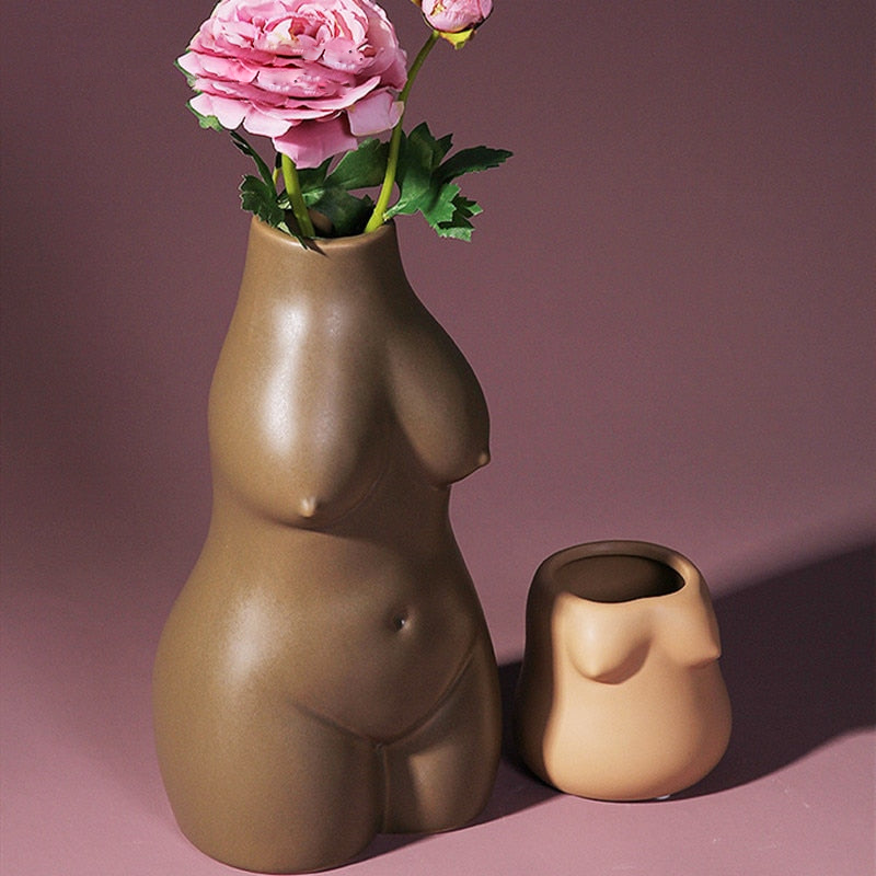 Feminine Nature Shaped Ceramic Vases neutral colors hand painted organic woman curves