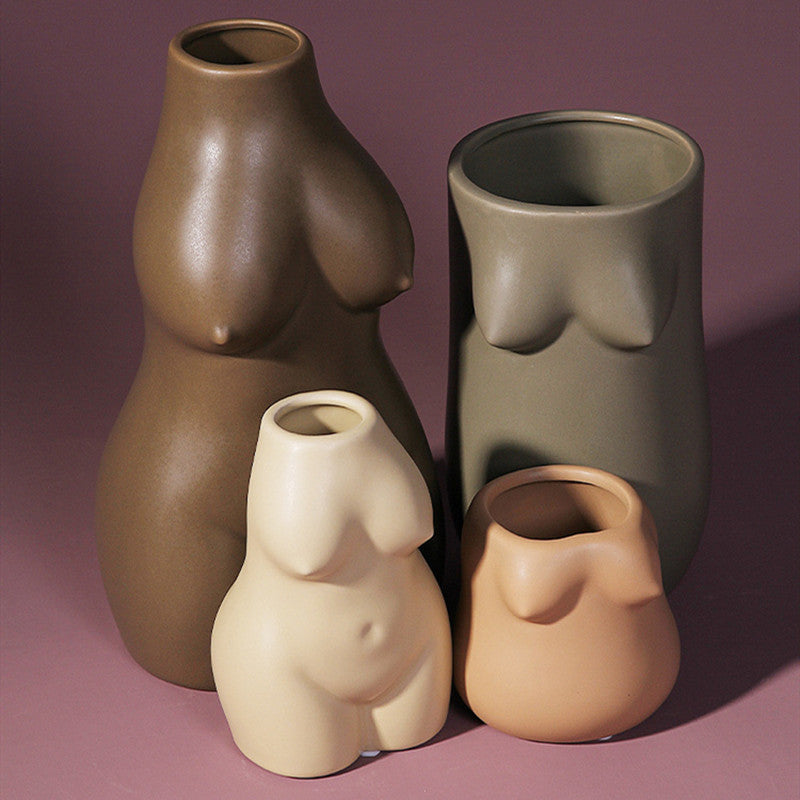 Feminine Nature Shaped Ceramic Vases neutral colors hand painted organic woman curves