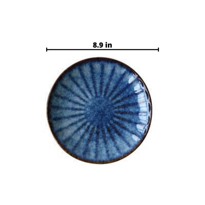Small Japanese Style Ceramic Deep Blue HD Cat Eye Round Plate