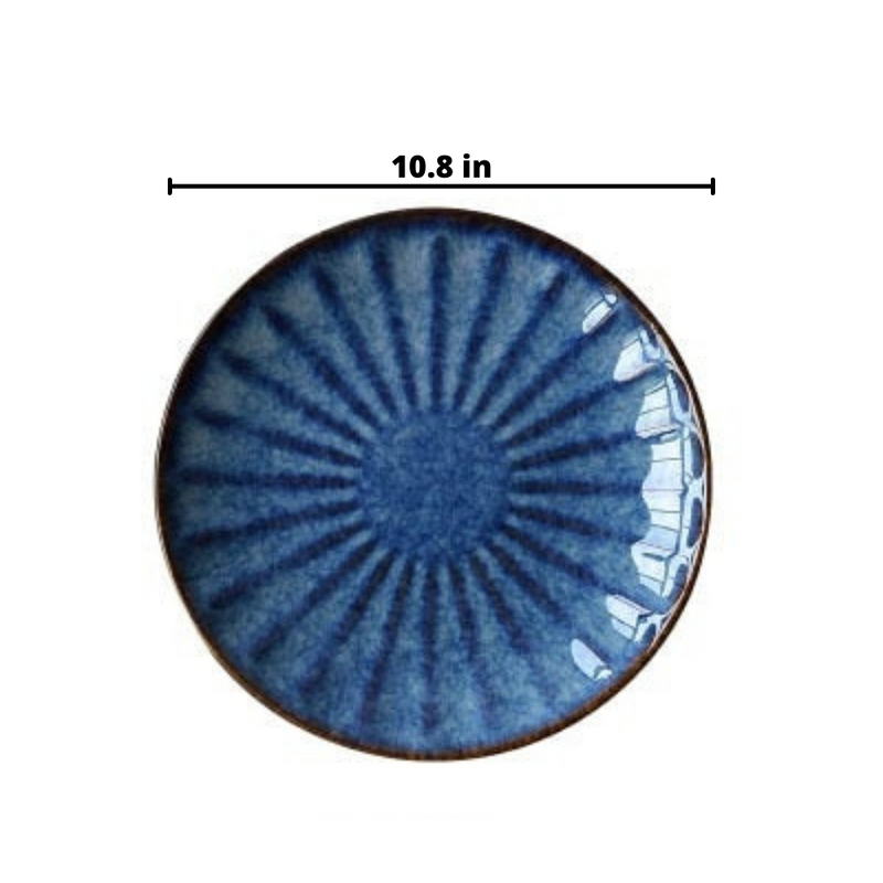 Medium Japanese Style Ceramic Deep Blue HD Cat Eye Round Plate