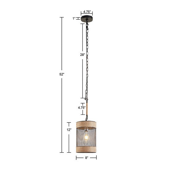 Orion Natural Rope and Metal Mesh Cylinder Pendant