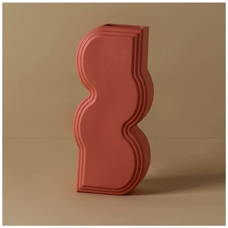 Ceramic Porcelain Minimalist Architectural Shapes Vase Wavy Tower Red