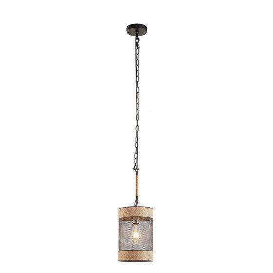 Orion Natural Rope and Metal Mesh Cylinder Pendant
