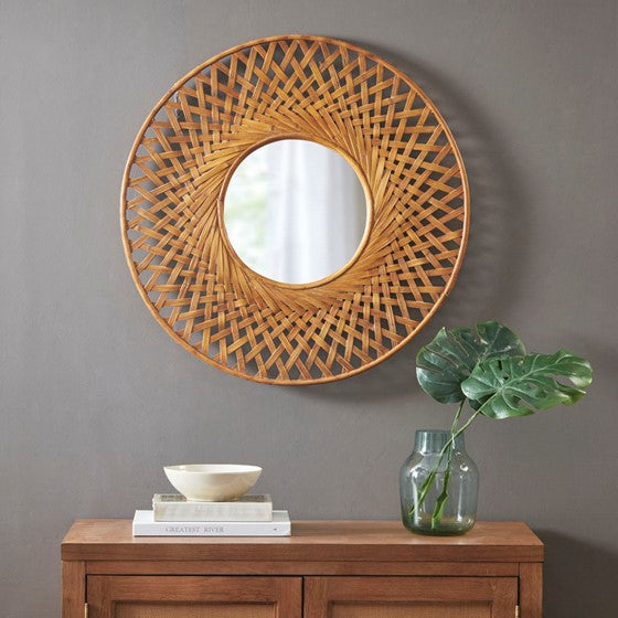 Reed Round Bamboo Wall Decor Mirror