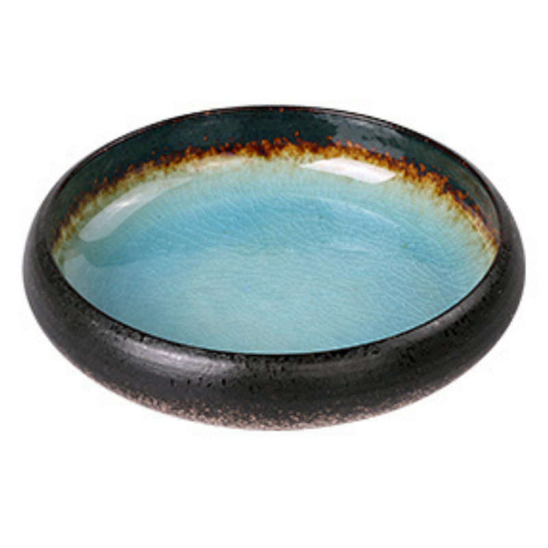 Round Blue Glazed Shore Deep Dish Plate