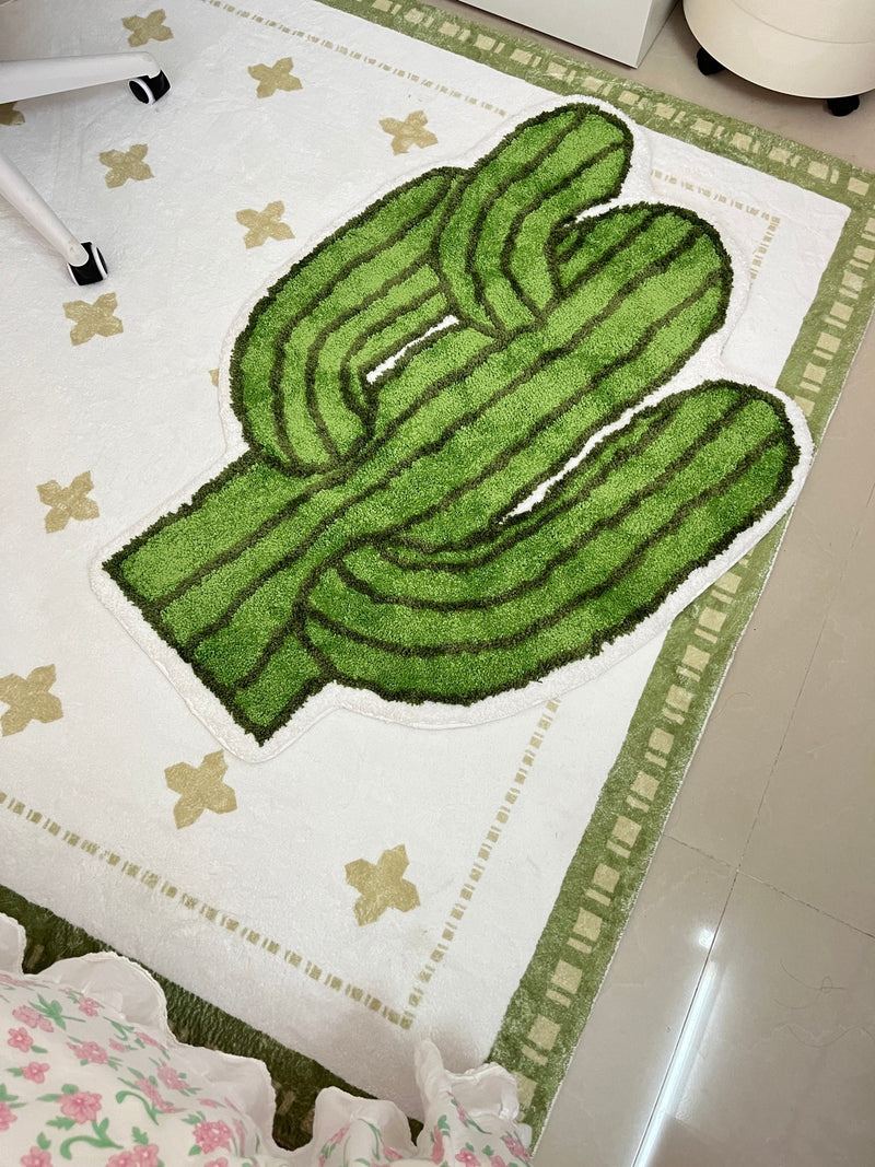 Anti-Slip Soft Yellow and Green Cactus Shaped Tufting Floor Mat 