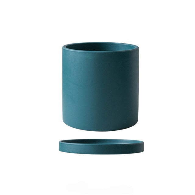bright coloured plastic plant pots Ceramic Planter Pot with Drainage Hole and Matching Saucer Matte Cylinder Indoor Plant Pot for Succulents, Teal / S