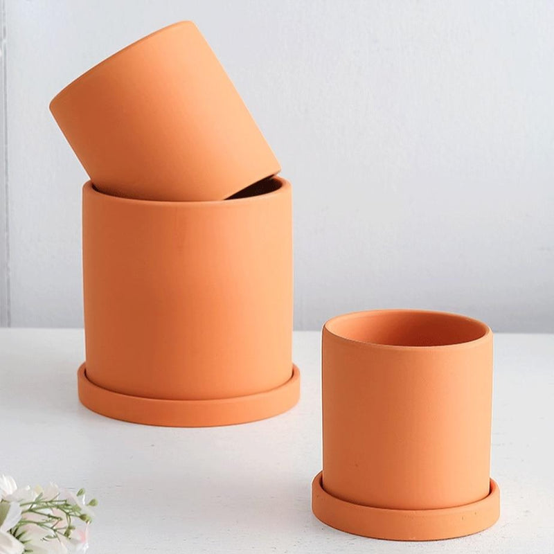 yellow ceramic Planter cylinder shape