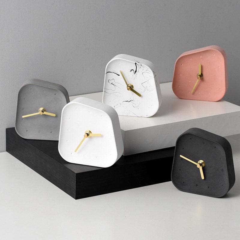 Ceramic Table Clock with Gold Handle and Marble Material for Office and Room Pink White Marble grey black