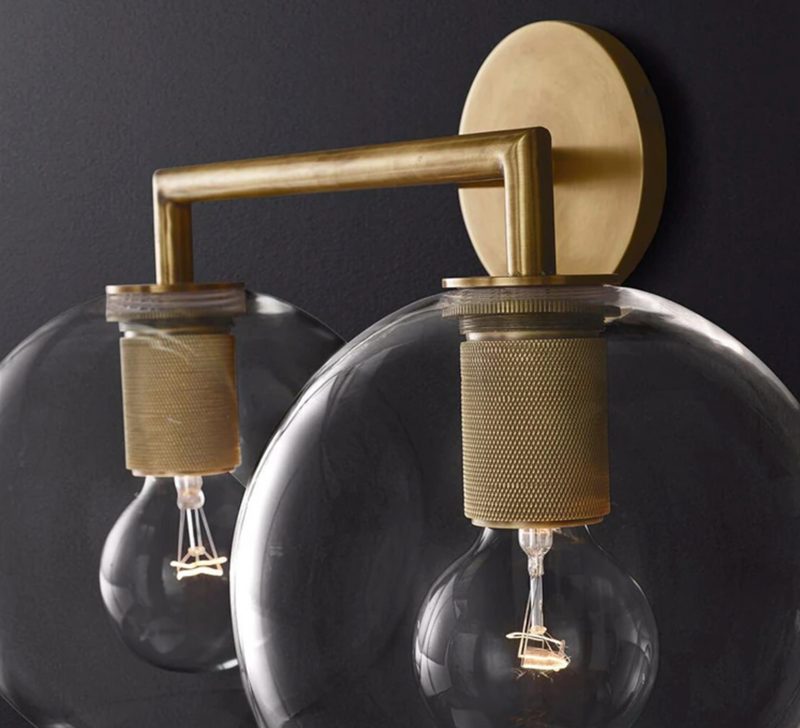 industrial art deco wall lamp brass glass 