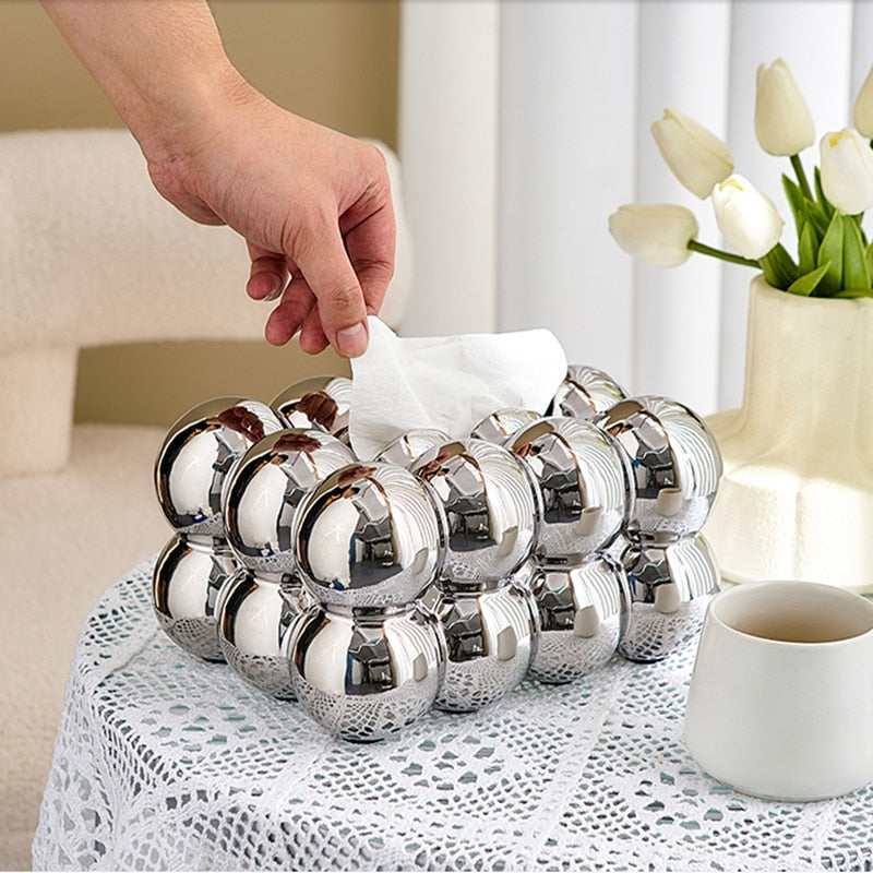 Porcelain Blue Ball Shape Tissue Organizer