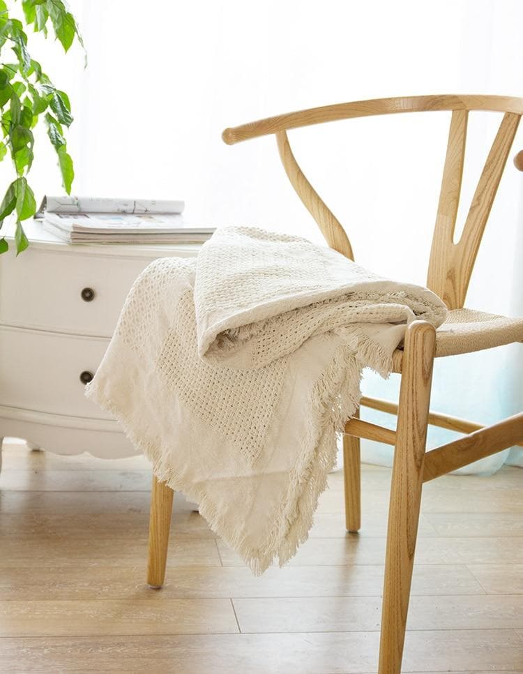 Boho Natural Cotton Throw for Home Decor and Living Room Ivory Beige