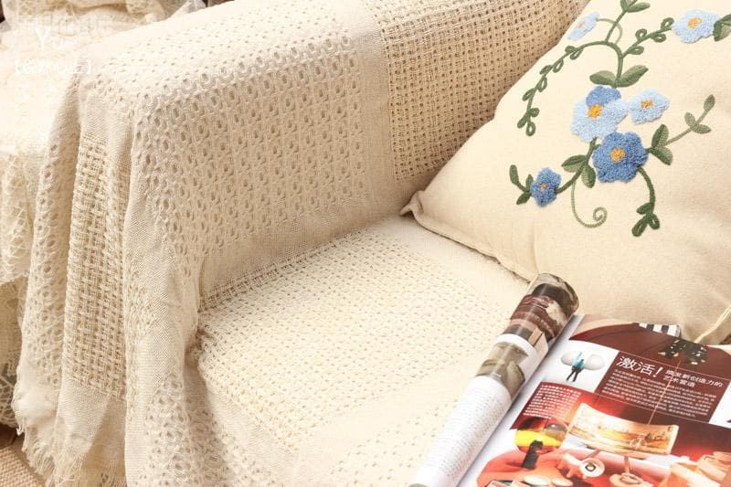 Boho Natural Cotton Throw for Home Decor and Living Room Ivory Beige