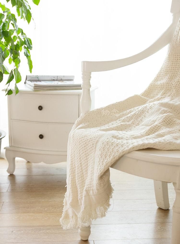 Boho Natural Cotton Throw for Home Decor and Living Room Ivory Beige