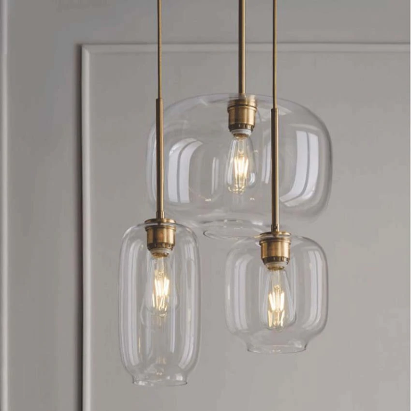 Sculpted Clear Glass Brass Luminaire  for Hallway and Dining Pendant Lamp