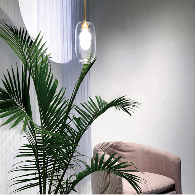 Sculpted Clear Glass Brass Luminaire  for Hallway and Dining Pendant Lamp