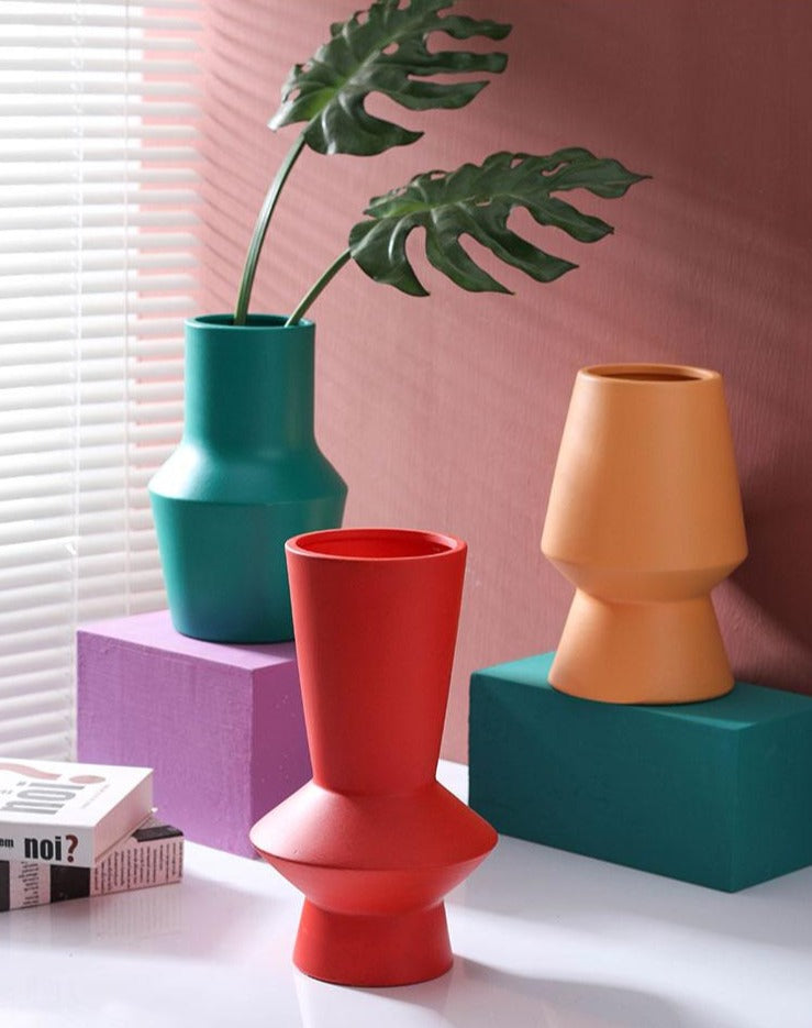 cylinder abstract vibrant color ceramic vase