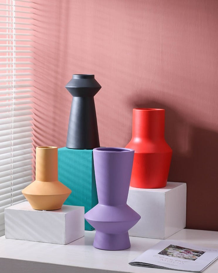 cylinder abstract vibrant color ceramic vase