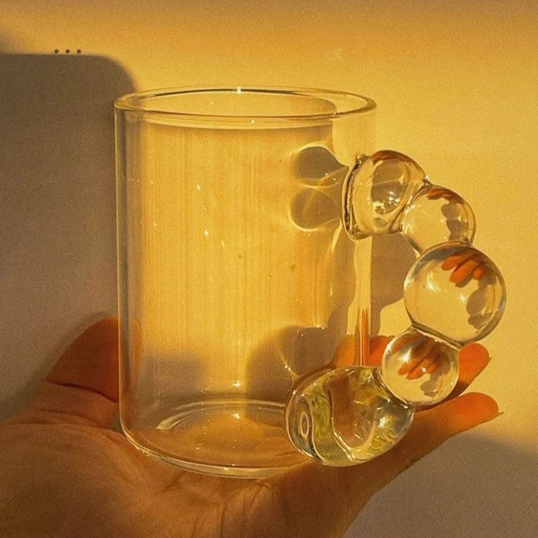Glass Coffee Mug with Bubble Handle