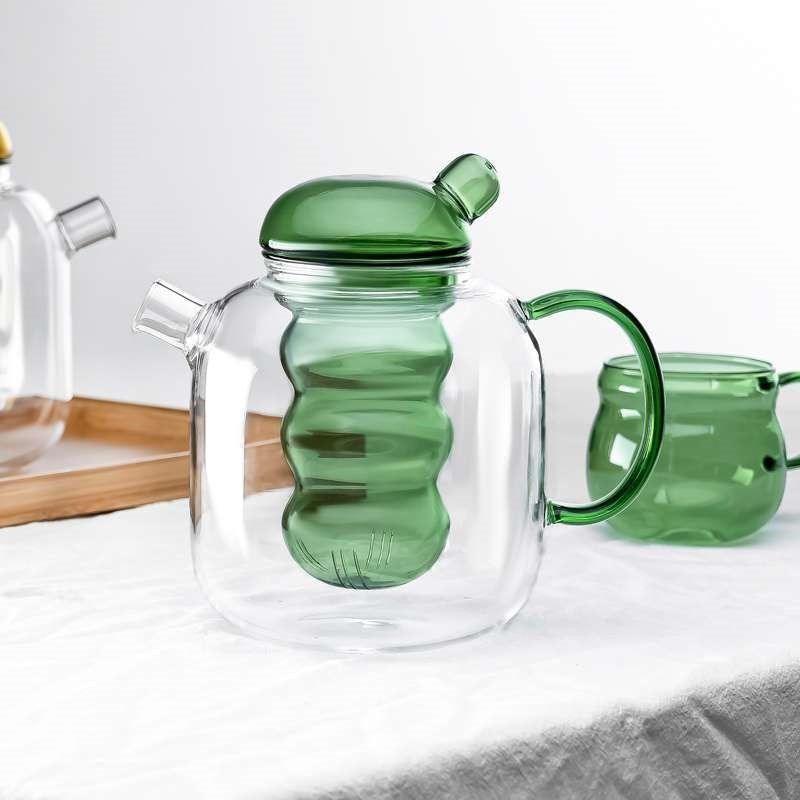 Drinkware Kettle Glass with Teapot and Teacup Colored Glass Fun Shape