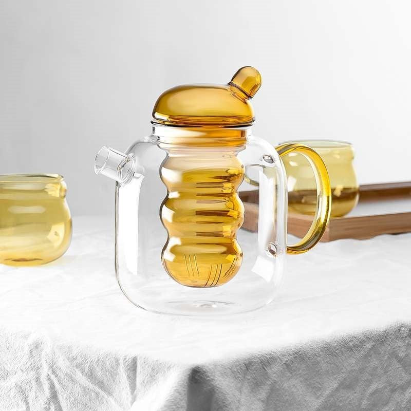 Drinkware Kettle Glass with Teapot and Teacup Colored Glass Fun Shape