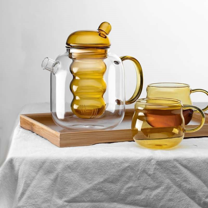 Drinkware Kettle Glass with Teapot and Teacup Colored Glass Fun Shape