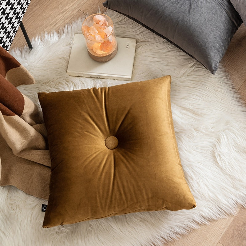 square colorful  buttoned center velvet cushion pillow