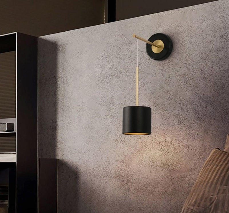 Round Polished Black Iron Wall Light