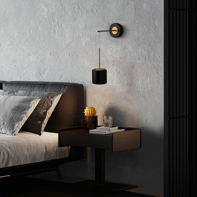 Round Polished Black Iron Wall Light