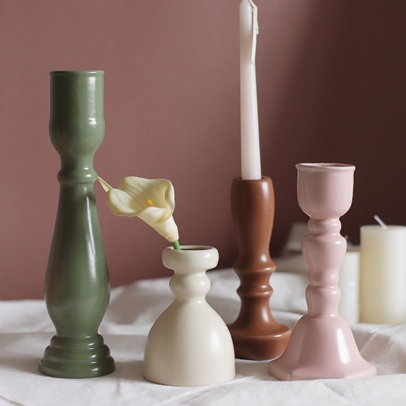 Glazed Ceramic Candle & Flower Holders