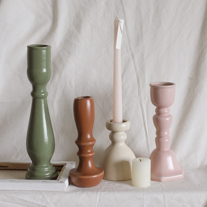 Glazed Ceramic Candle & Flower Holders