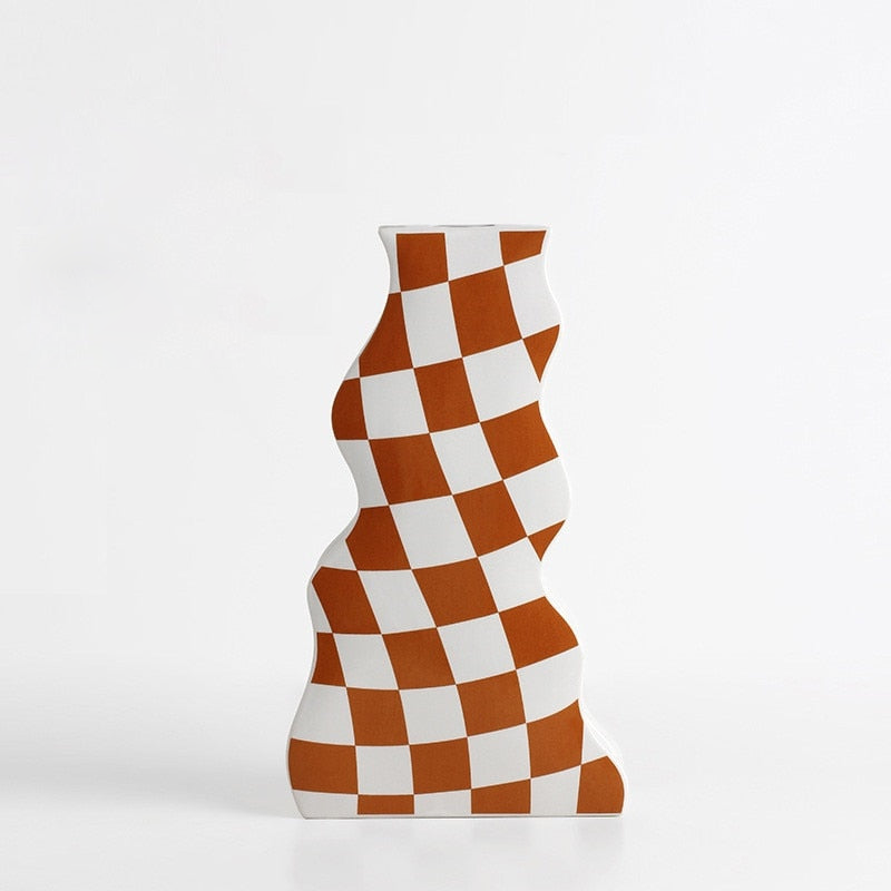 Ceramic Vases Flower Checkered Design with Various Sizes