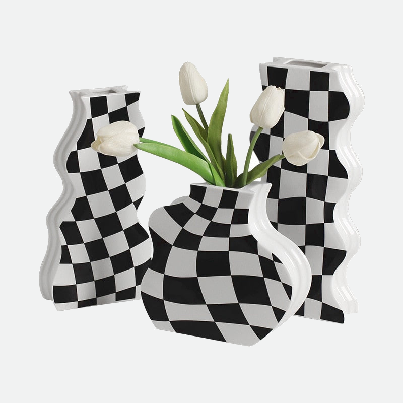 Ceramic Vases Flower Checkered Design with Various Sizes