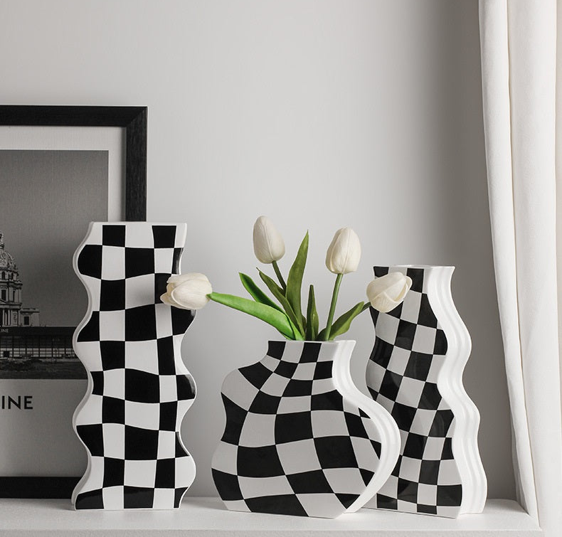 Ceramic Vases Flower Checkered Design with Various Sizes