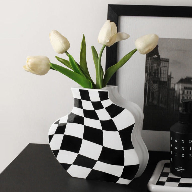 Ceramic Vases Flower Checkered Design with Various Sizes