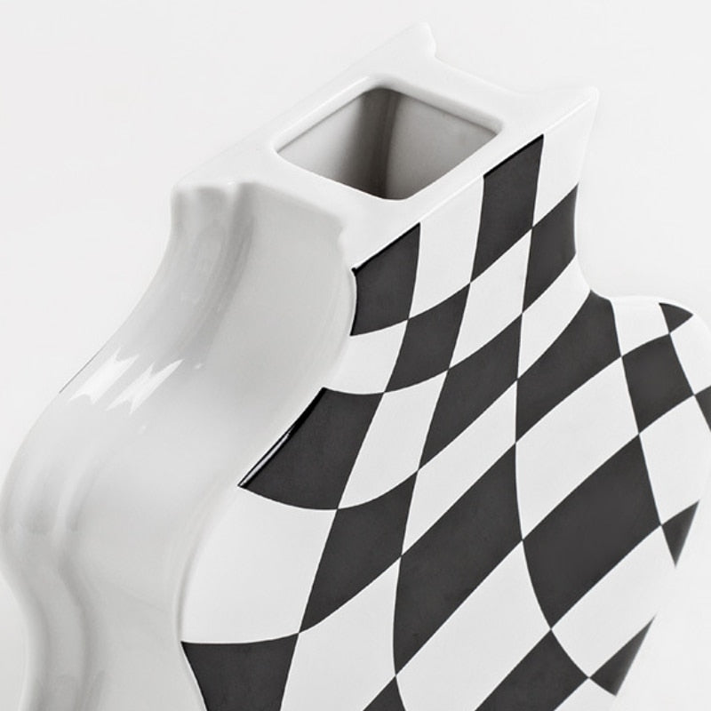 Ceramic Vases Flower Checkered Design with Various Sizes