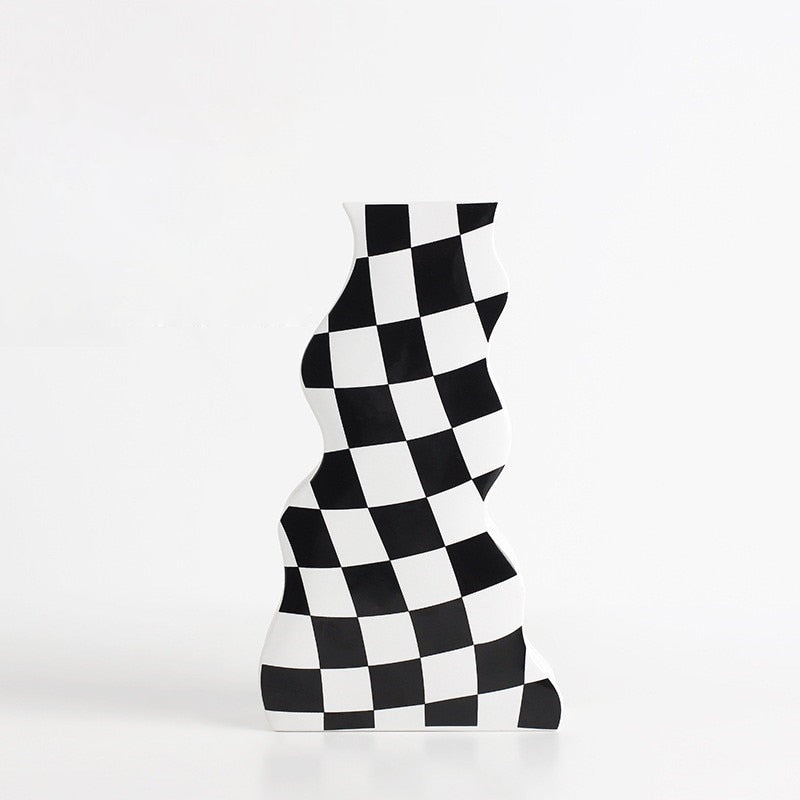 Ceramic Vases Flower Checkered Design with Various Sizes
