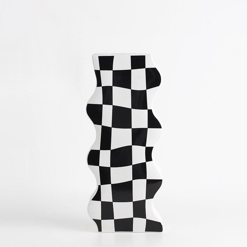 Ceramic Vases Flower Checkered Design with Various Sizes