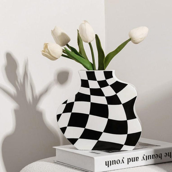 Ceramic Vases Flower Checkered Design with Various Sizes
