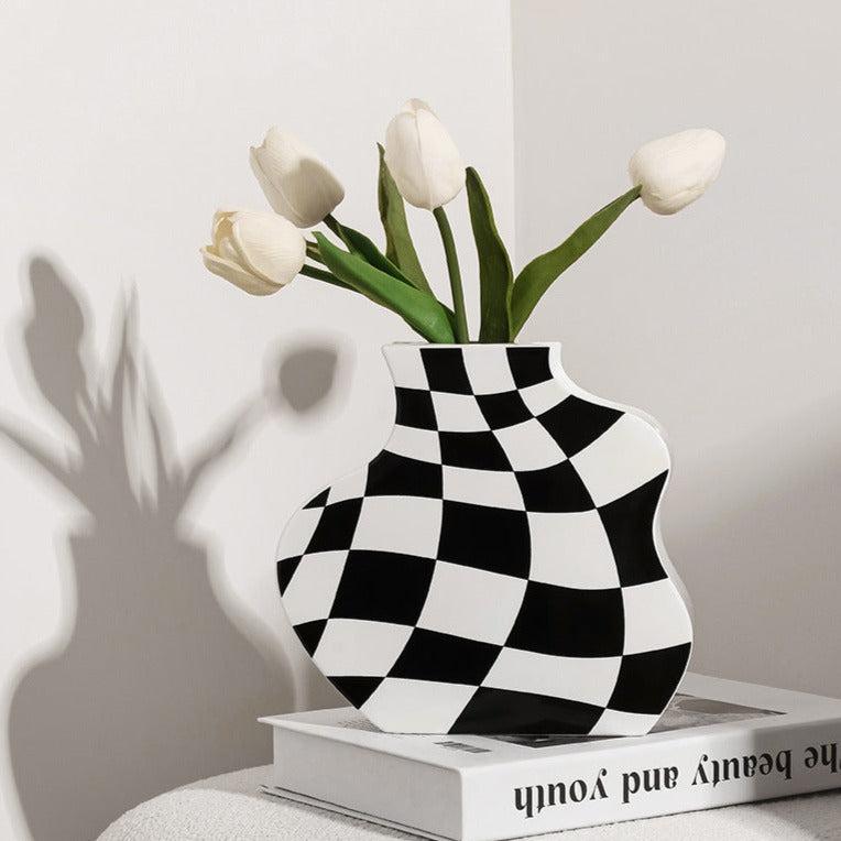 Ceramic Vases Flower Checkered Design with Various Sizes