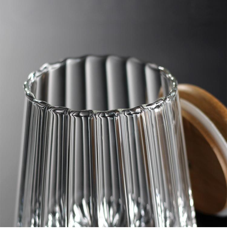Round Cone Transparent Glass Bamboo Container