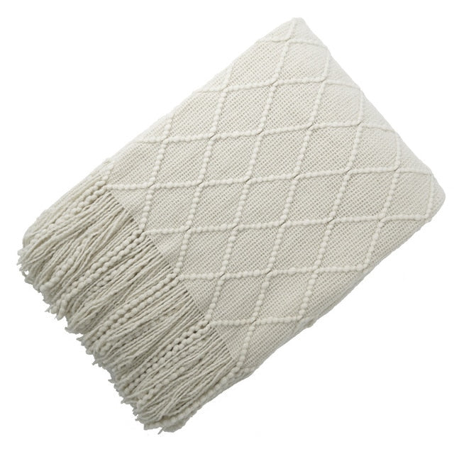 rectangle plaid knitted geometric line patterns blanket with tasselrectangle plaid knitted geometric line patterns blanket with tassel