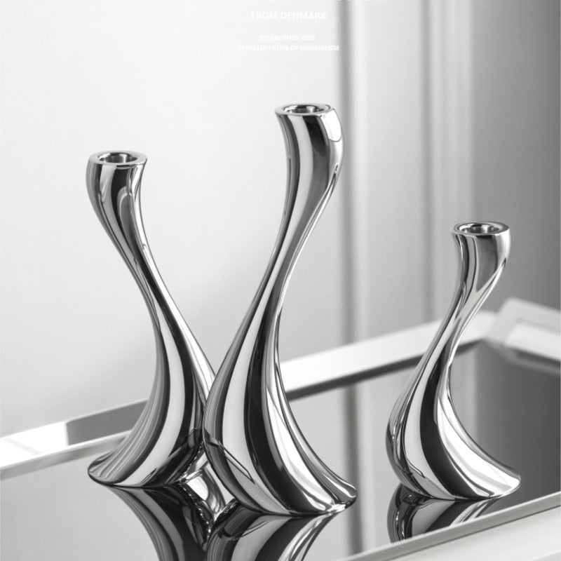 Chrome Wave Candle Holders