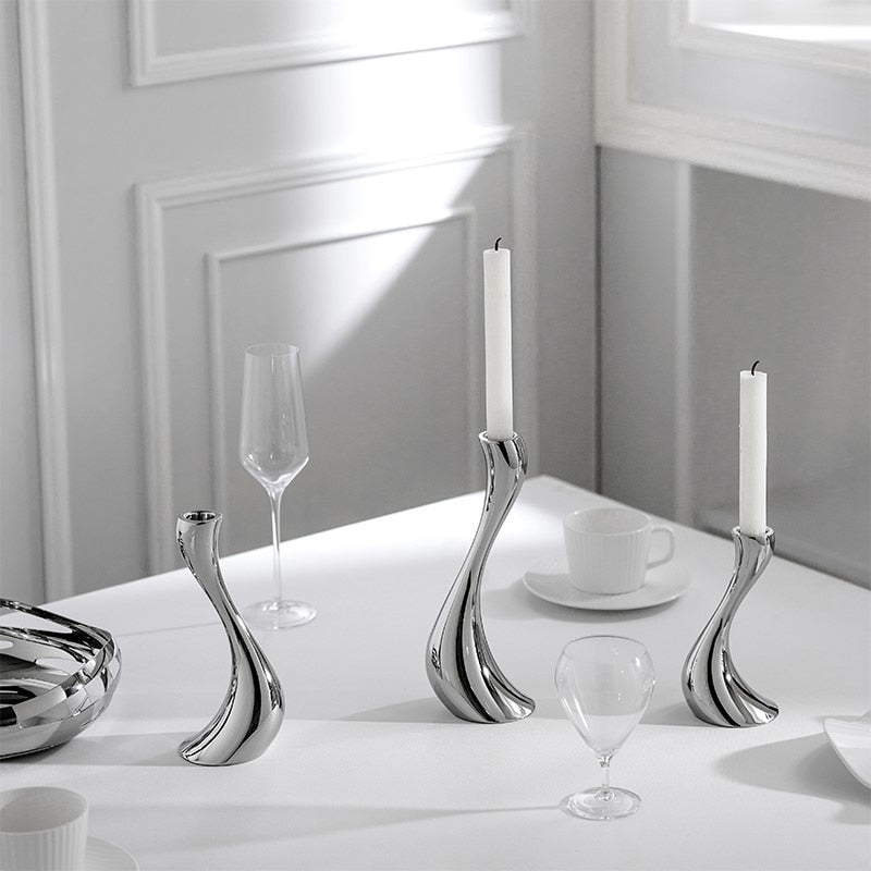 Chrome Wave Candle Holders