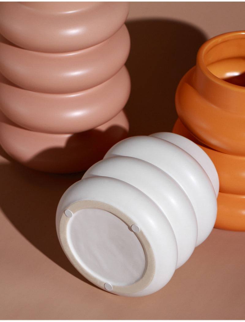 Tall Nude White Orange Chunky Floral Vase