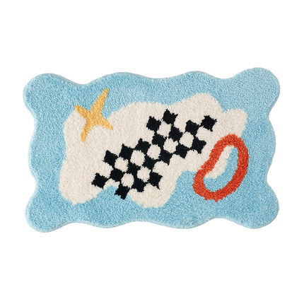 Bath Mat Checked Modern Design Cloud shape Fun Room Decor