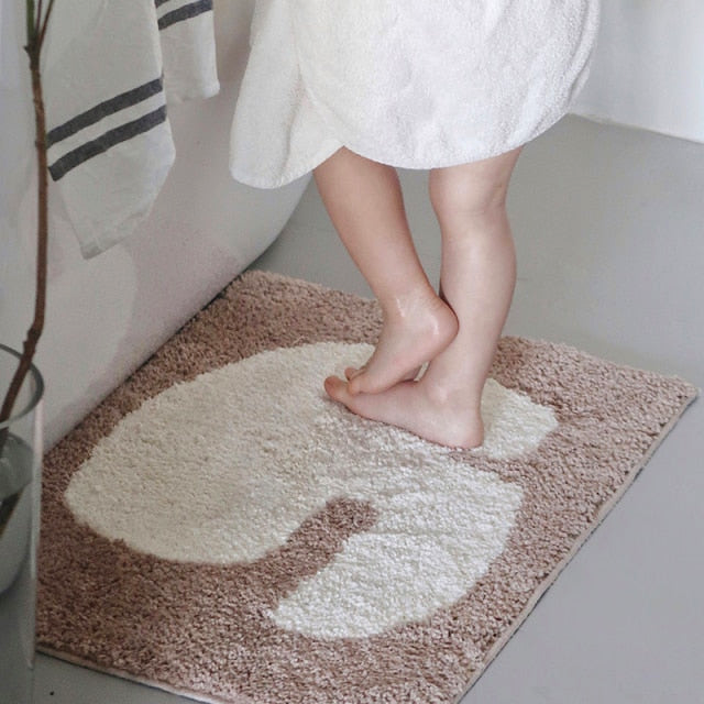 rectangle soft fluffy polyester fabric beige white anti-slip mat