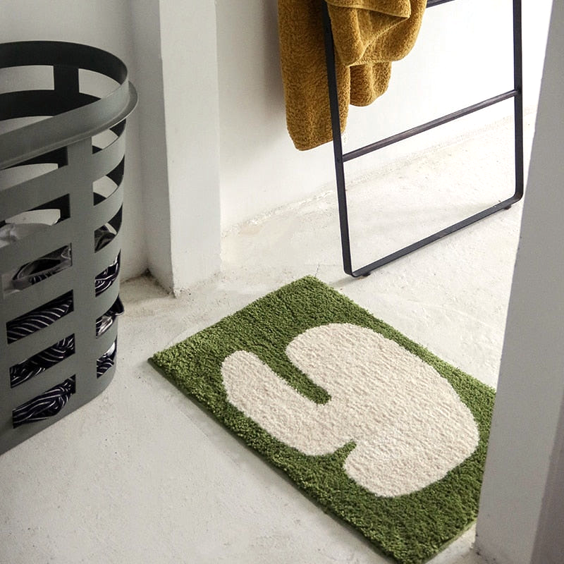 rectangle soft fluffy polyester fabric green white anti-slip mat